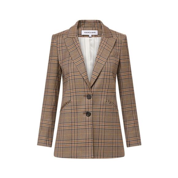 Veronica Beard Maci Plaid Dickey Blazer Tan Jacket Size 8 - Picture 6 of 14